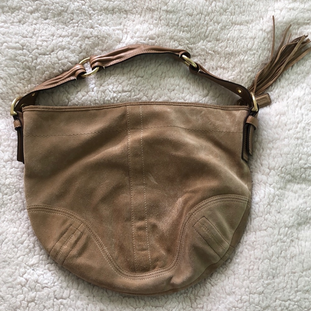 Coach Suede Hobo Shoulder Bag -Tan